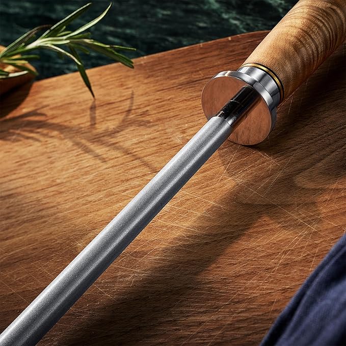 SENKEN 16-Piece Damascus Knife block Set - The Dynasty Collection - Japanese VG10 Damascus Steel with Natural Sycamore Wood Handles, Steak Knives, Scissors, & Sharpening Rod (16-Piece Knife Block Set)