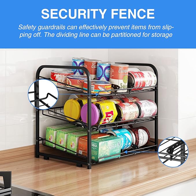 AIYAKA Can Rack Organizer, 3 Tier Stackable Can Storage Dispenser,for Food Storage, Kitchen or Pantry, Storage for 36 Cans, Black