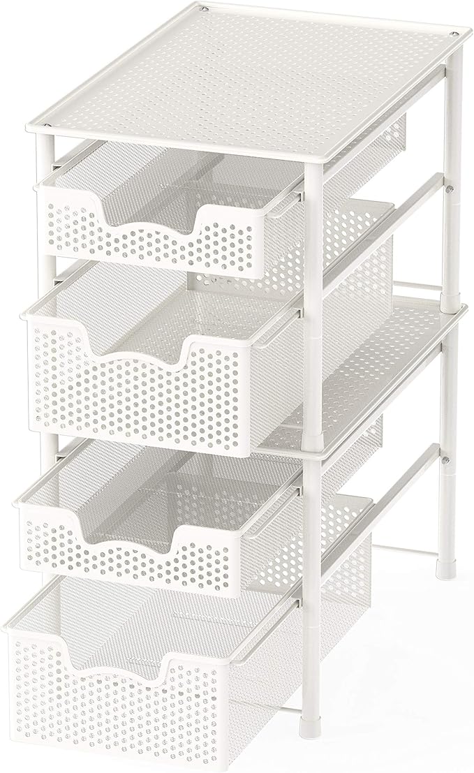 Simple Houseware Stackable 2 Tier Sliding Basket Organizer Drawer, White
