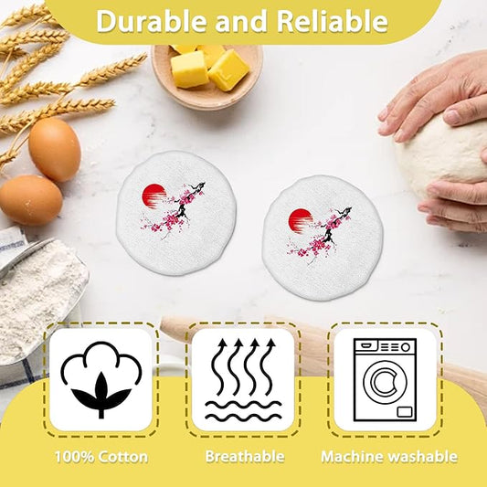 Cherry Blossom Japanese Painting Sourdough Starter Jar Covers Reusable,Breathable Fabric Lids for Mason Jars,Wide Mouth and Regular Mouth(5 Pack)