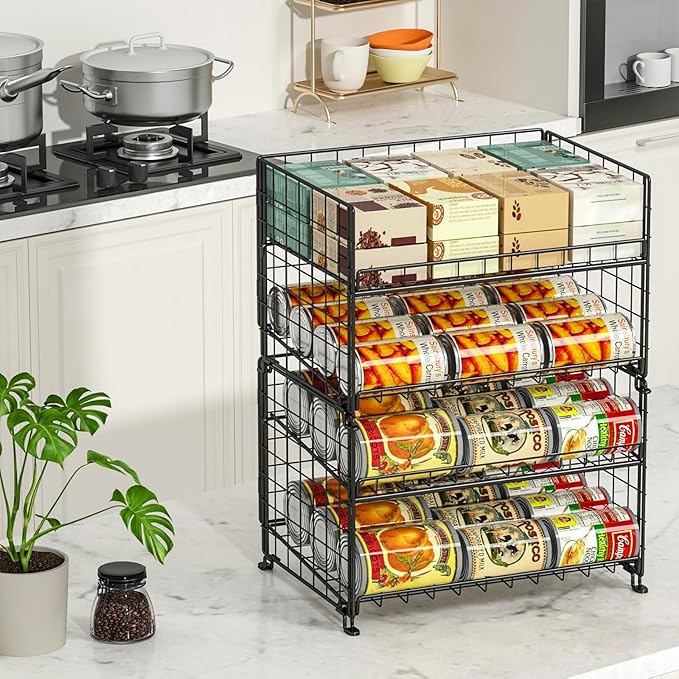2-Pack Stackable Rack Organizer, Storage for Kitchen Pantry Cabinet, Holders for Food, Multifunctional Dispenser for Snacks Soda