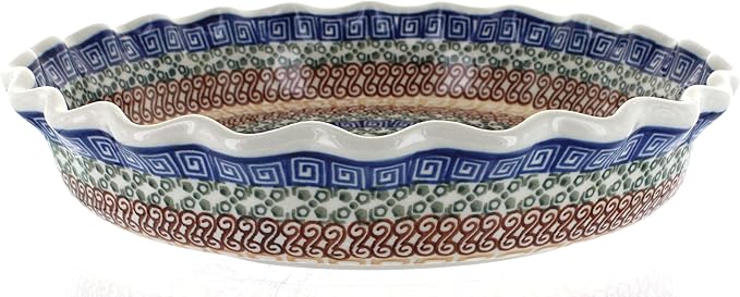 Blue Rose Polish Pottery - Brown Athena Pie Plate - 10" Diameter - Ceramic Baking Dish, For Pies, Quiches & Desserts