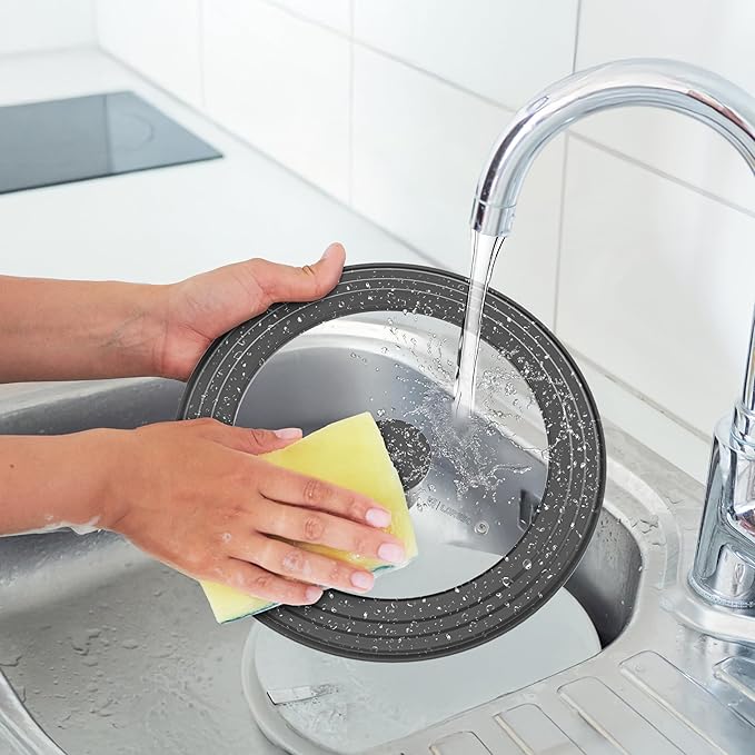 LSR Loreso Universal Pan Lid for Pots Pans and Skillets 7.5-11.5 Inch - Tempered Glass Pot Lid Set with Auto-Sizing Silicone Rim, 2 Pack Grey