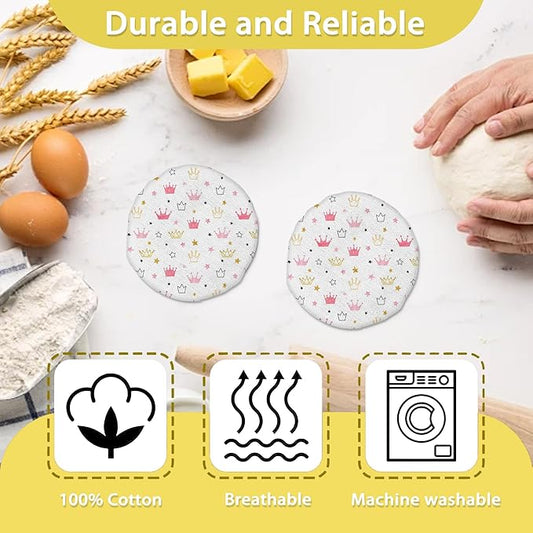 Pink Crowns and Stars Sourdough Jar Cover Reusable Cloth Lid for Sour Dough Starter Jar,5 Pack Bread Fermentation Container Tops Elastic Fabric Caps