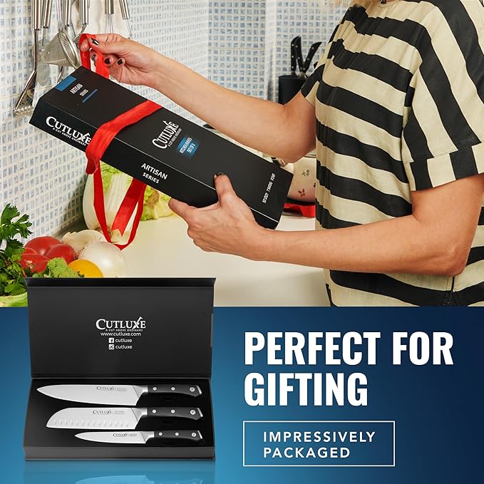 Cutluxe Chef Knife Set, 3 PCS Professional Chef's Knife Set – Razor Sharp German Steel, Full Tang, Ergonomic Handles - Artisan Series