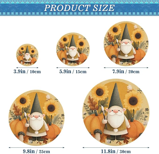 5 Pcs Bowl Covers Reusable in 5 Size Elastic Food Cover Cloth Lids Fresh Keeping Dish Cookware Bakeware Fabric Covers Lids for Food Leftovers Fruits Storage Fall Gnome Pumkin Sunflowers Tha