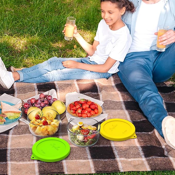 Sophico 4 Cup Round Silicone Storage Cover Lids Replacement for Anchor Hocking and Pyrex 7201-PC Glass Bowls (Container not Included) (Yellow-Green)