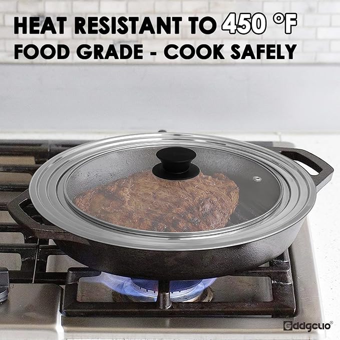 13-14-15 in Universal Pan Lid, Extra Large Stainless Steel Pot Lid for Pots, Pans, Skillets, Replacement Frying Pan Lid with Heat Resistant Silicone Knob, Dishwasher Safe