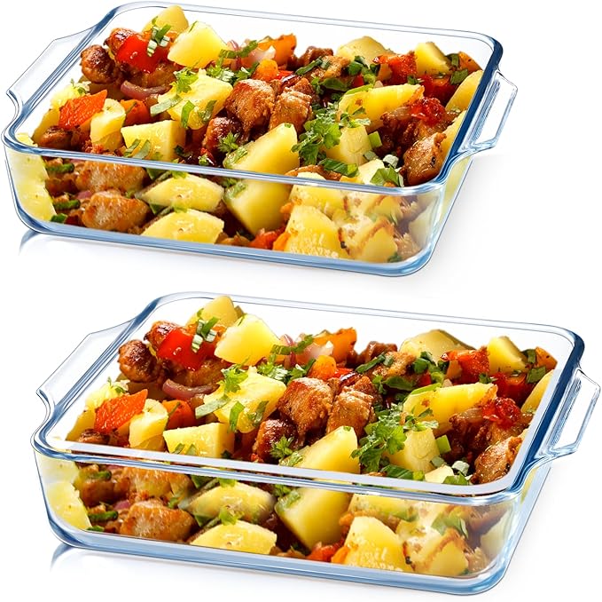 NUTRIUPS 7.5x7.5in Glass Baking Dish for Oven 2-pack, 42oz Square Cake Pans Glass Casserole Dishes for Oven