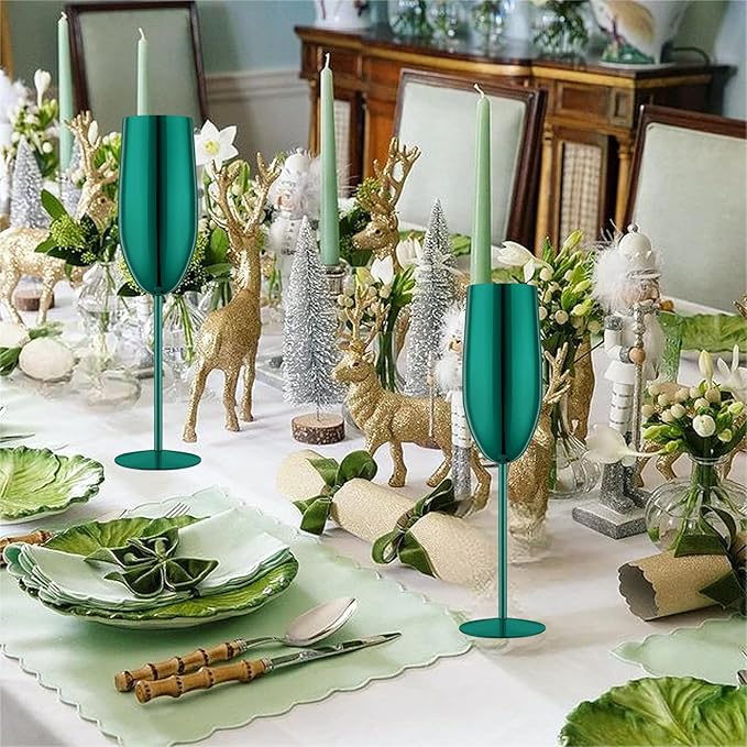 Champagne Glasses Set of 2 Stainless Steel Champagne Flutes Wedding Gifts for Bride 8.5 oz Unbreakable Champagne Glasses for Party Wedding Christmas Anniversary Brithday (Green)