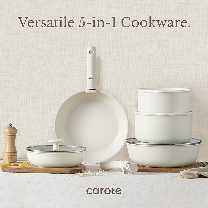 CAROTE 19pcs Pots and Pans Set, Nonstick Cookware Set Detachable Handle, Induction Kitchen Cookware Sets Non Stick with Removable Handle, RV Cookware Set, Oven Safe