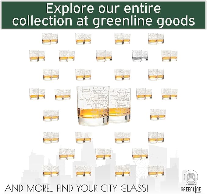 Greenline Goods Whiskey Glasses - 10 Oz Tumbler Gift Set for Los Angeles lovers, Etched with Los Angeles Map | Old Fashioned Rocks Glass - Set of 2