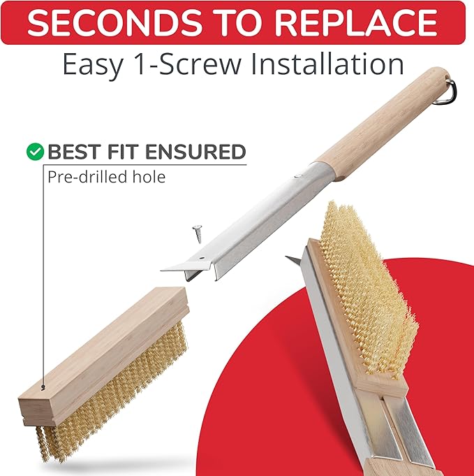 Pizza Oven Cleaning Bundle - 3-Piece Set with 22-Inch Brush, Integrated Scraper & 2 Replacement Heads