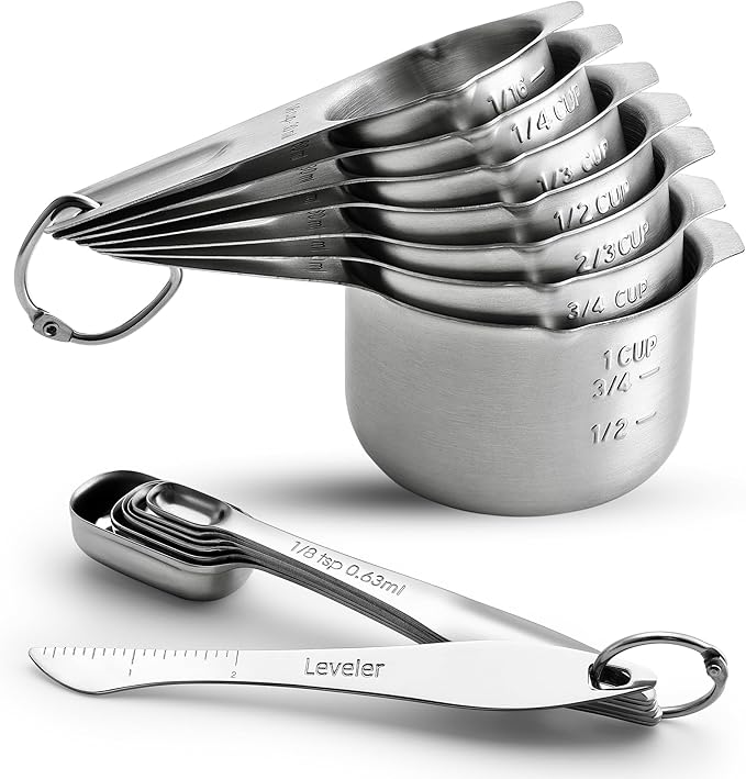 Spring Chef Stainless Steel Measuring Cups and Spoons Set of 14 with Leveler, Nesting Kitchen Metal Measuring Cups and Spoons Set for Dry and Liquid Ingredients, Perfect for Cooking & Baking