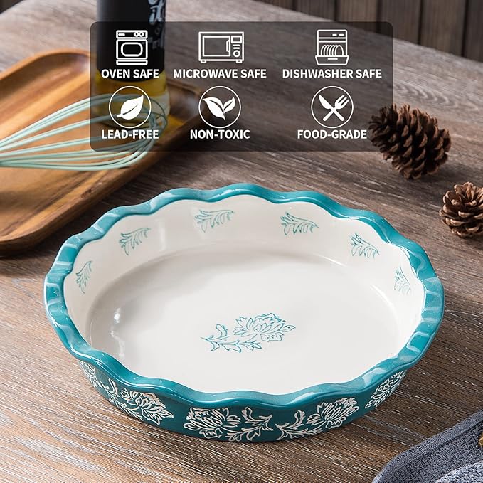 Wisenvoy Pie Pan Ceramic Pie Dish Pie Plate Deep Dish Pie Pan Non-Stick Pie Pans for Baking Pie Pans Pie Dishes