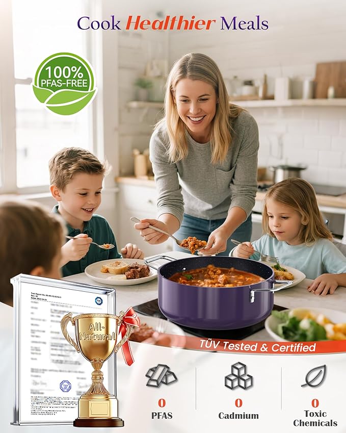 Nuwave Essential Series 5PC Ceramic Cookware Set PFAS-Free, G11 Duralon Blue Coating, Pots and Pans Set Non Stick, Diamond Scratch-Resistant,Stay-Cool Handle, Metal Lid,Induction Ready,Dishwasher Safe