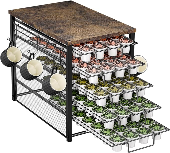 Simple Trending 5 Tier Coffee Pod Holder for K Cup, 160 Pod Pack Capacity Rack, Wood, Black