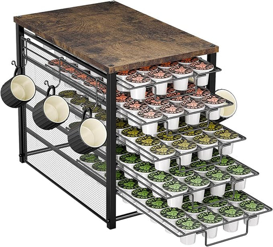 Simple Trending 5 Tier Coffee Pod Holder for K Cup, 160 Pod Pack Capacity Rack, Wood, Black