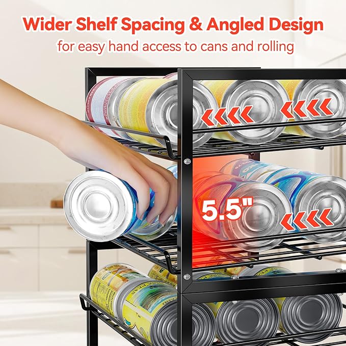 SUFAUY Stackable Pantry Can Organizers and Storage, Holds Up to 60 Cans, 2 Pack Soda Food Can Storage Rack Dispenser, Black