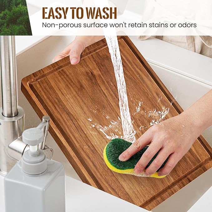 X-Large Acacia Wood Cutting Board for Kitchen, 20x15x1.2 Inch Reversible Wooden Chopping Board Thick Charcuterie Board with Juice Grooves and Handle for Meat, Cheese, Vegetables, Fruits, Bread