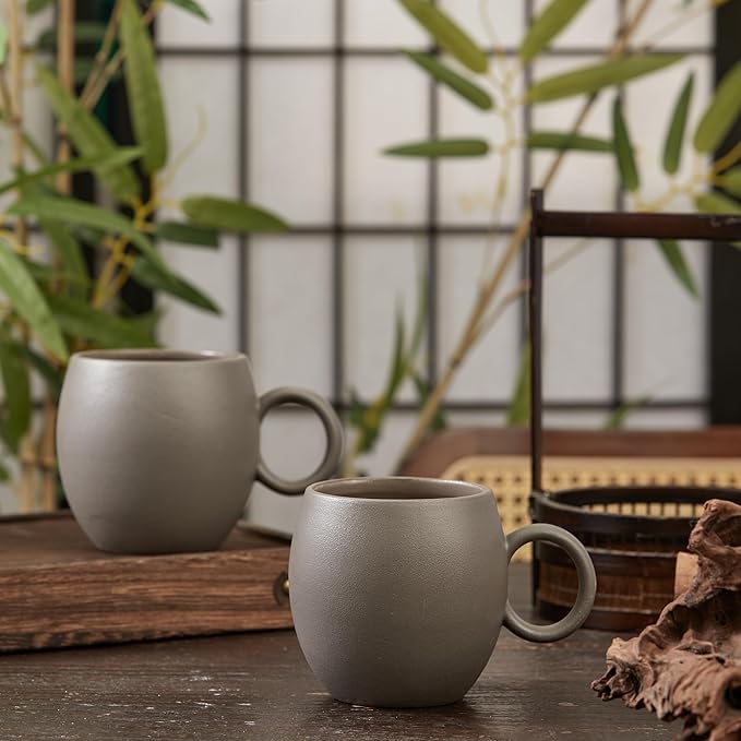 Bico Reactive Glaze Dark Grey 17oz Stoneware Round Mugs Set, Set of 2, Microwave and Dishwasher Safe, for Coffee, Hot Chocolate, Milk