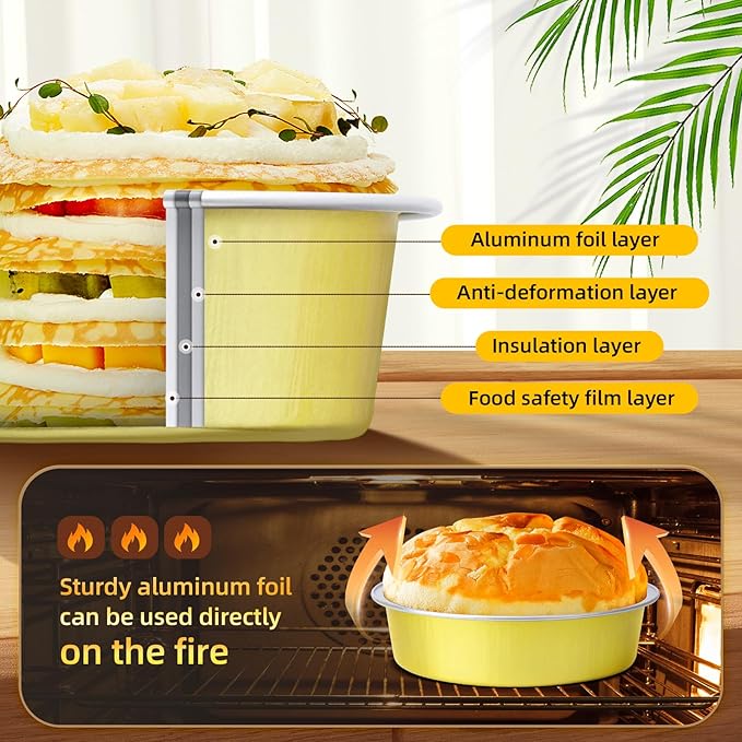 Beasea Mini Pie Tins with Lids, 120 Pack 4 Inch 8oz Disposable Creme Brulee Ramekins Golden Mini Small Aluminum Foil Pie Tart Cake Baking Pans Individual Round Containers Oven Safe for Baking