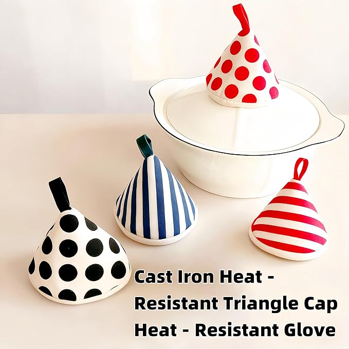 4-Pack Heat Insulated Triangle Cotton Handle Covers | Cast Iron Skillet/Dutch Oven Lid Grip, Reusable Hot Pot Holders for Frying Pans, Enameled Dutch Ovens & Oven Cookware
