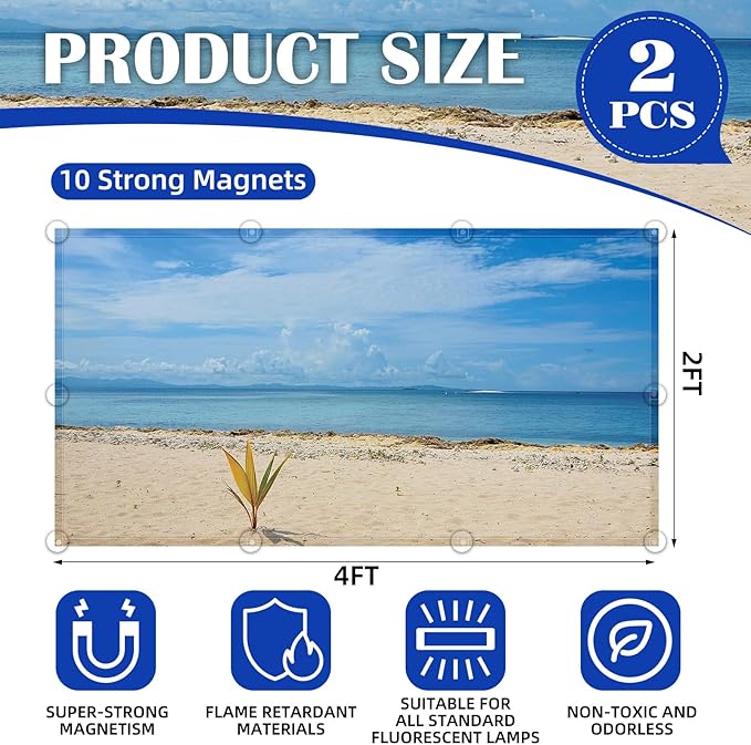 2 Pcs Fluorescent Light Covers - 4 x 2 Feet Covers for Ceiling Lights, Magnetic Light Filters for Classroom, Office, Hospitals, Home (Summer - Beach)