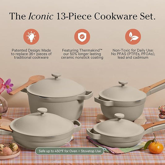 Our Place Cookware Set - Complete 13-Piece Set Including Always Pan 2.0, Mini Always Pan, Perfect Pot, and Mini Perfect Pot | Multifunctional, Toxin-Free Nonstick | Replaces 36 Pieces | Steam