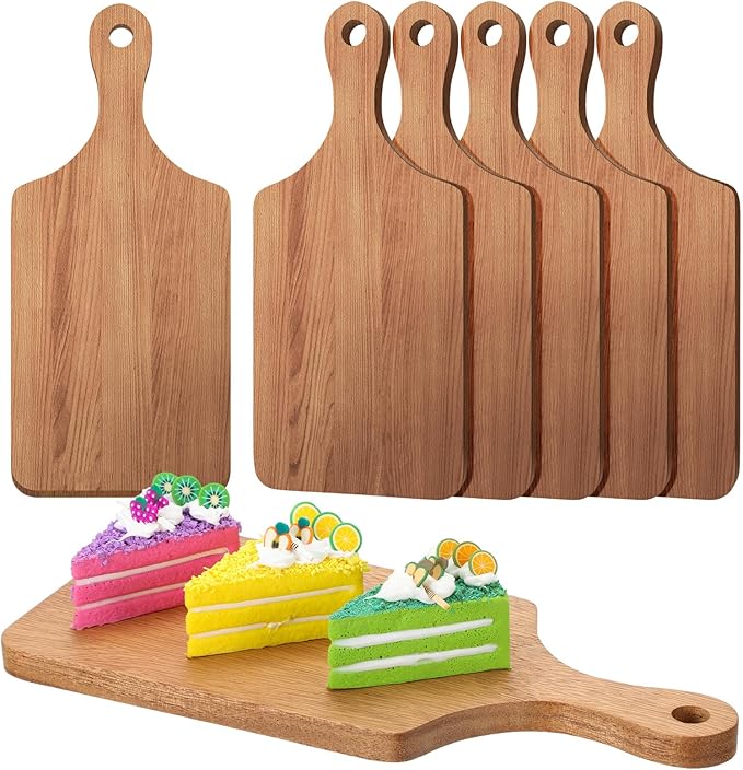 6 Pcs Cutting Board Bulk Kitchen Thicken Chopping Platter with Handles Wooden Charcuterie Serving Trays Blank Wood Boards for Engraving Wedding Housewarming(Walnut,11 x 5 Inch)