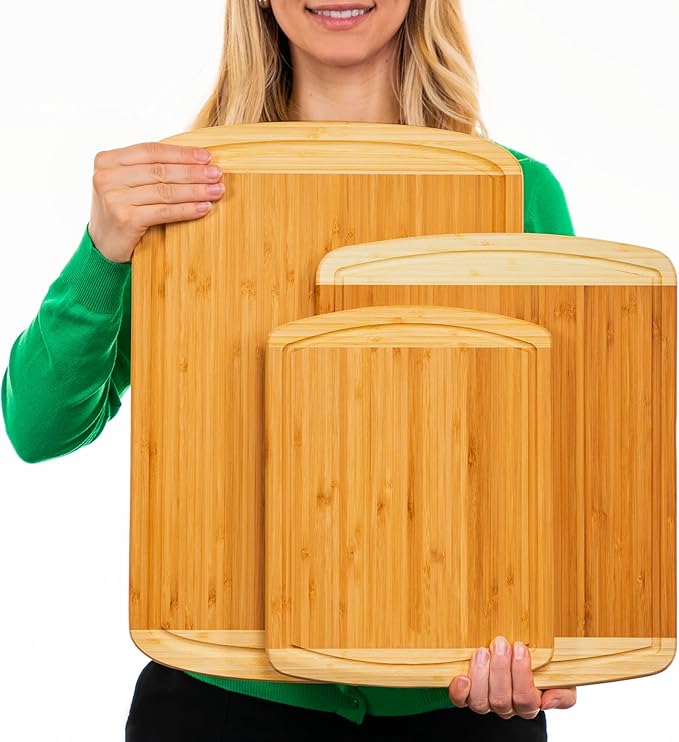 Extra Large Bamboo Cutting Board Set – Wood Cutting Boards for Kitchen, Non Toxic Cutting Board Set for Chopping, Slicing, Carving, Charcuterie – Ideal for Home Cooks, Entertaining, Family Meals