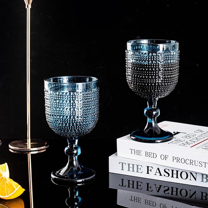 Bandesun Blue Hobnail Wine Glasses Set of 6 - Beads Goblet Glassware Vintage Drinkware