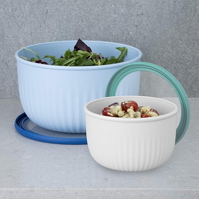 Oggi Prep, Store & Serve Plastic Bowl w/See-Thru Lid- Dishwasher, Microwave & Freezer Safe, (2.6 qt) Blue w/Dk Blue Lid