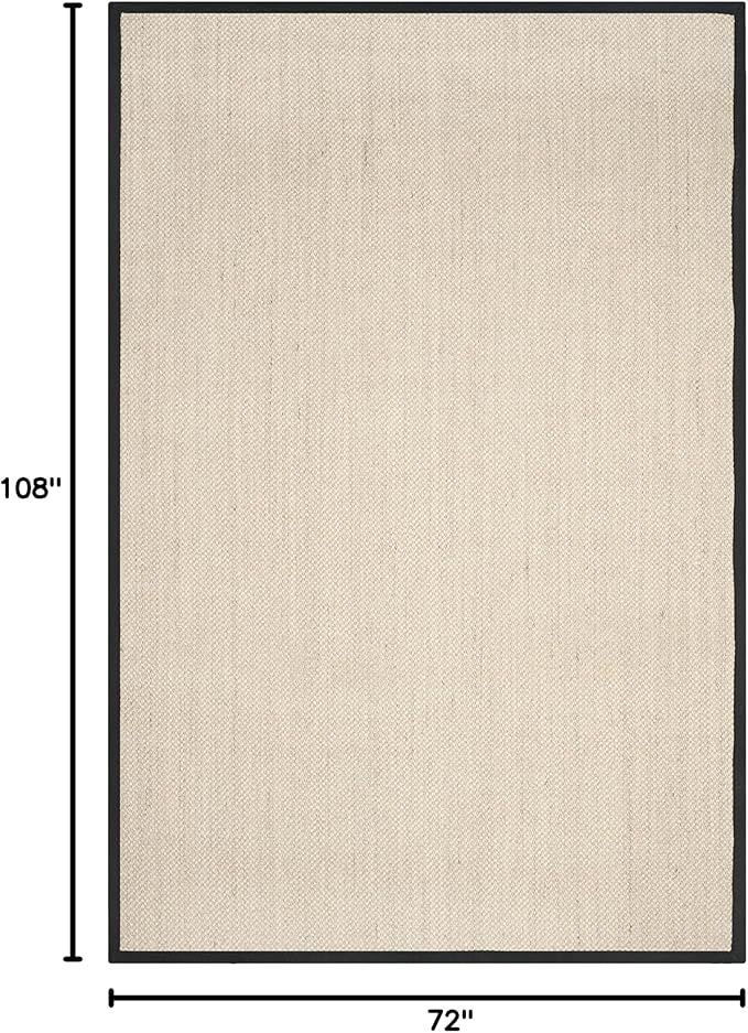 SAFAVIEH Area Rug 6x9 - Natural Fiber Collection - Marble & Black, Sisal, Woven Design with Border (NF143A)