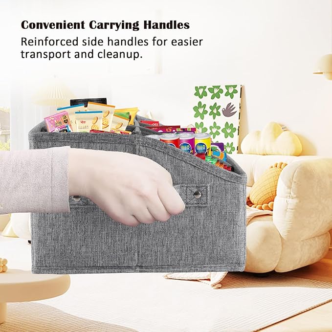 Snack Organizer for Countertop, Fabric Snack Container with Handles, 6 Compartment Snack Box Bin Snack Basket, Snack Bar Station Decor, Kitchen Cabinet Pantry Organizer and Storage