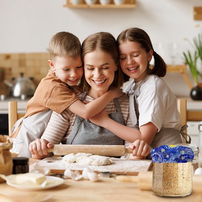 VinCent Van-Gogh Starry Night Sourdough Starter Jar Covers Reusable,Breathable Fabric Lids for Mason Jars,Wide Mouth and Regular Mouth(5 Pack)