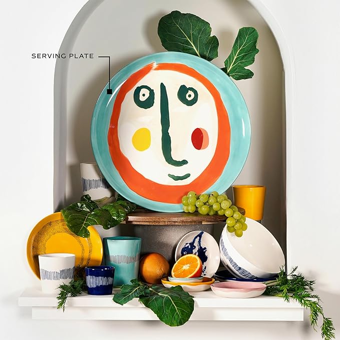 Blue Serving Plate with Face | Feast tableware by Ottolenghi | Serving Tray Dish Set for 1 | Stoneware Microwave Safe Plates | Farmhouse Kitchen and Dinnerware Sets for Home, Party