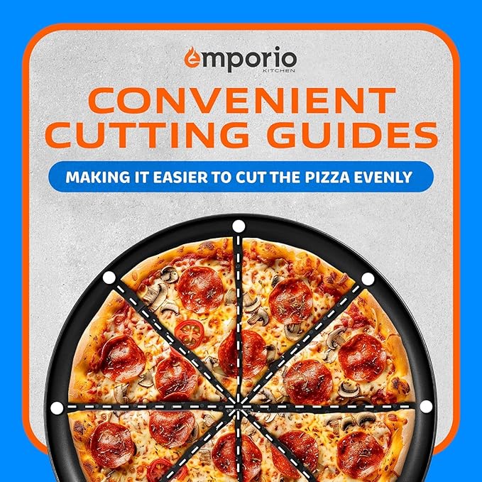 Non-Stick Pizza Pan 2 Pack – 16 Inch Round Carbon Steel Pizza Tray with Perforated Holes, PFOAPFOSPTFE-Free, Dishwasher & Oven Safe Up To 450°F, Durable Nonstick Gray Coating