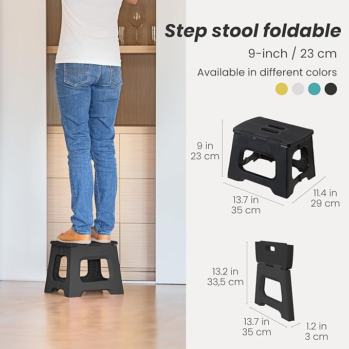 Vigar Compact Step Stool Foldable, 9-inch Step Stools for Adults up to 330 Pound, Lightweight Stool, Non-Slip Folding Step Stool, Black