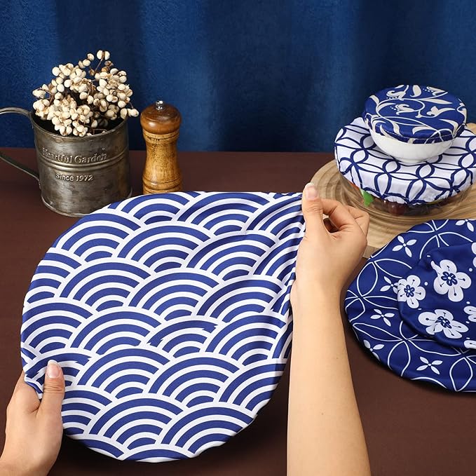Patelai 10 Pcs Bowl Covers Reusable in 5 Size Stretch Cloth Fabric Elastic Food Storage Bowl Covers Bread Sourdough Lids for Proofing Food Fruits Leftover(Stylish Style)