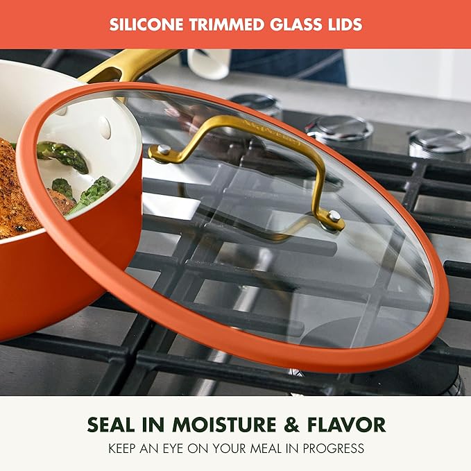 GreenPan Nonstick Reserve Pro 10 Piece Cookware Set, NSF Certified Ceramic, Hard Anodized PFAS-Free Pots & Pans Set with Lids, Stainless Steel Handles, Oven & Dishwasher Safe, Harvest Orange