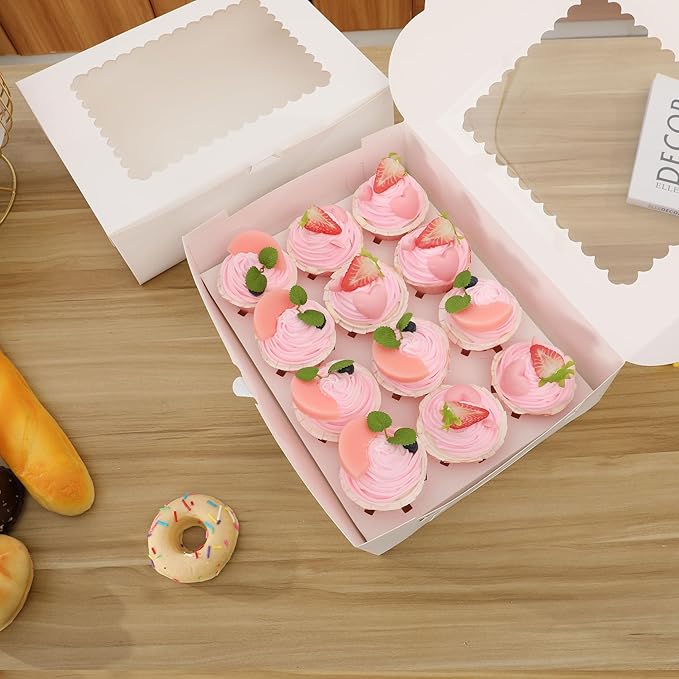 20Packs- 12 Count White Cupcake Containers Bakery Cake Boxes, Birthday, Wedding, Christmas party, Auto-Popup Cupcake Boxes for personalized gift giving , Cookies, Baking Gift Display, cake box