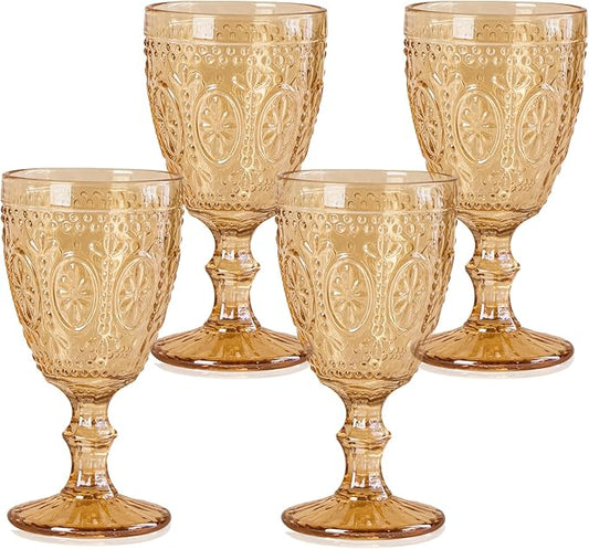 Amber Wine Glasses set of 4, Amber Goblets, Vintage Drinking Glassware, Colored Glassware Set for Party, Home & Wedding
