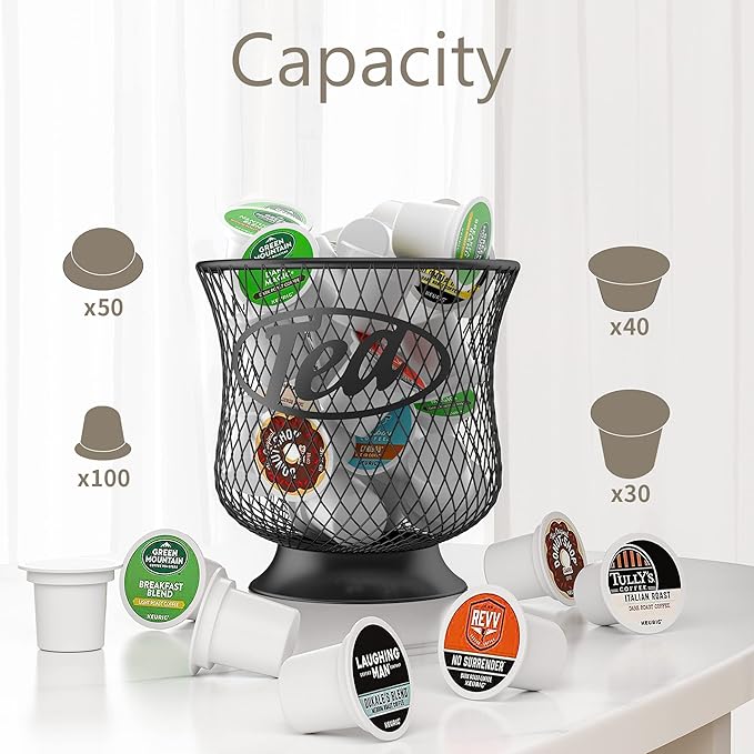 Tea Pod Holder, Sturdy K Cup Organizer, Large Capacity K Cup Storage for Keuring Espresso Capsule Coffee Creamer, Easy to Refill and Organize for Cafe Bar, Coffee Bar Decor