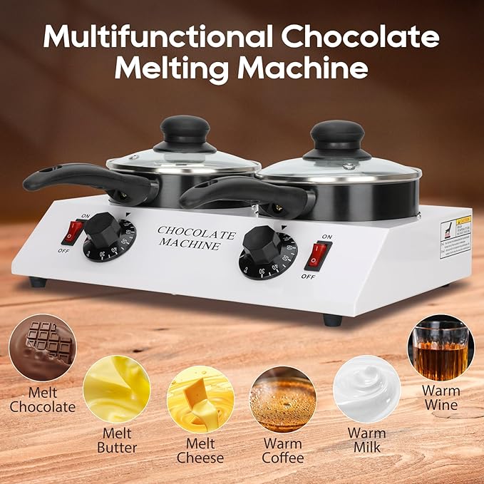 Chocolate Melting Machine Electric Heating Chocolate Tempering Machine Melting Pot Fast and Even Melting Ideal Create for Chocolate,Candy,Butter Making Warming Coffee Milk Wine (Double)