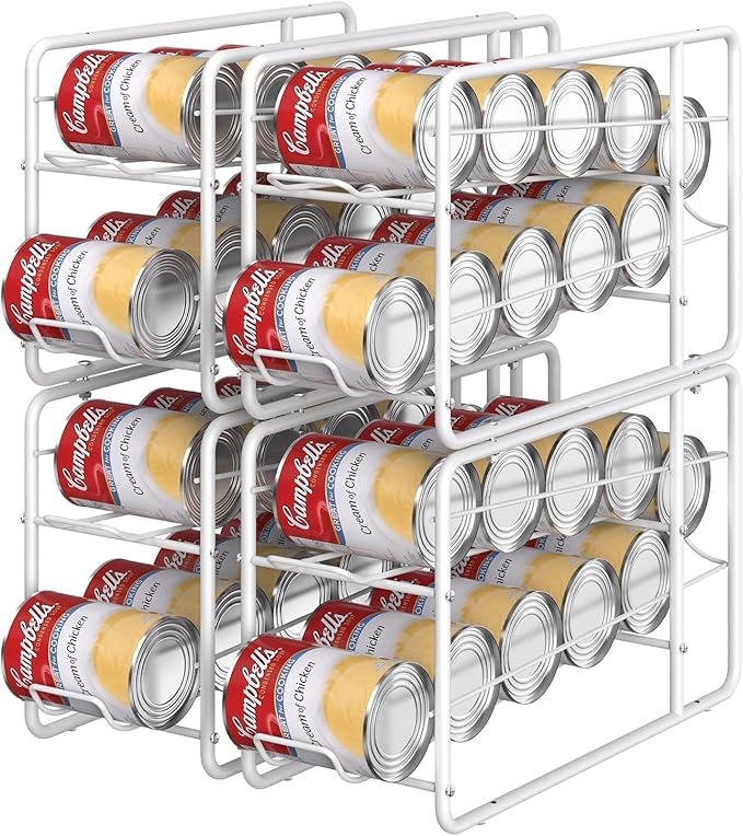 MOOACE Soda Can Organizer for for Pantry, Stackable Can Dispenser Canned Food Storage, Kitchen Cabinet Fridge Beverage Cans Holder, 4 Pack, White
