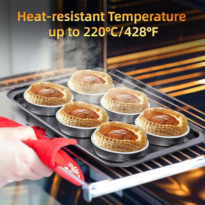 Beasea Mini Ramekins with Lids, 50 Pack 4 Inch 8oz Disposable Aluminum Foil Cake Baking Tins Pans Creme Brulee Tart Pie Tins Silver Small Individual Round Containers Oven Safe for Baking