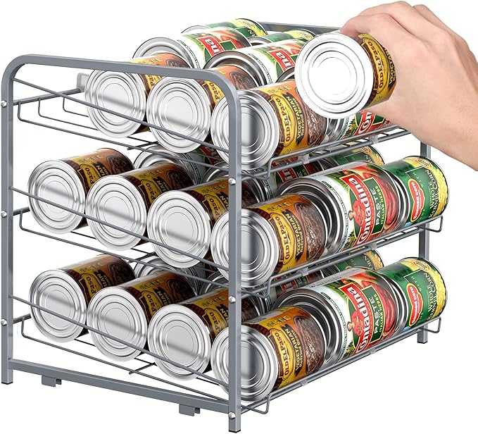 BTY Can Organizer for Pantry Stackable 2 Pack, Can Storage Organizer Rack Stacking Can Dispensers Small Space Holds up to 36 Cans for Pantry, Kitchen, Cabinet- Silver