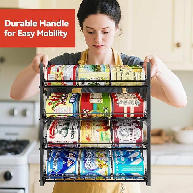 SUFAUY Stackable Pantry Can Organizers and Storage, Holds Up to 60 Cans, 2 Pack Soda Food Can Storage Rack Dispenser, Black