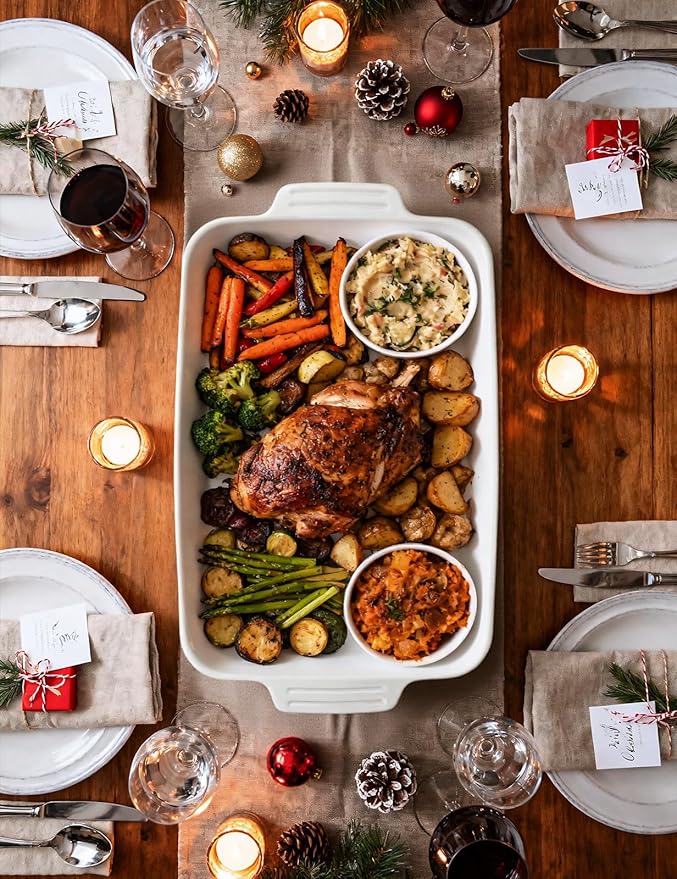 Casserole Dishes for Oven,9x13 Ceramic Baking Dish,4.2 Quarts Large Lasagna Pan with Handles Deep and Large Capacity,Durable Bakeware for Lasagna, Home Decor, Wedding Gift, White